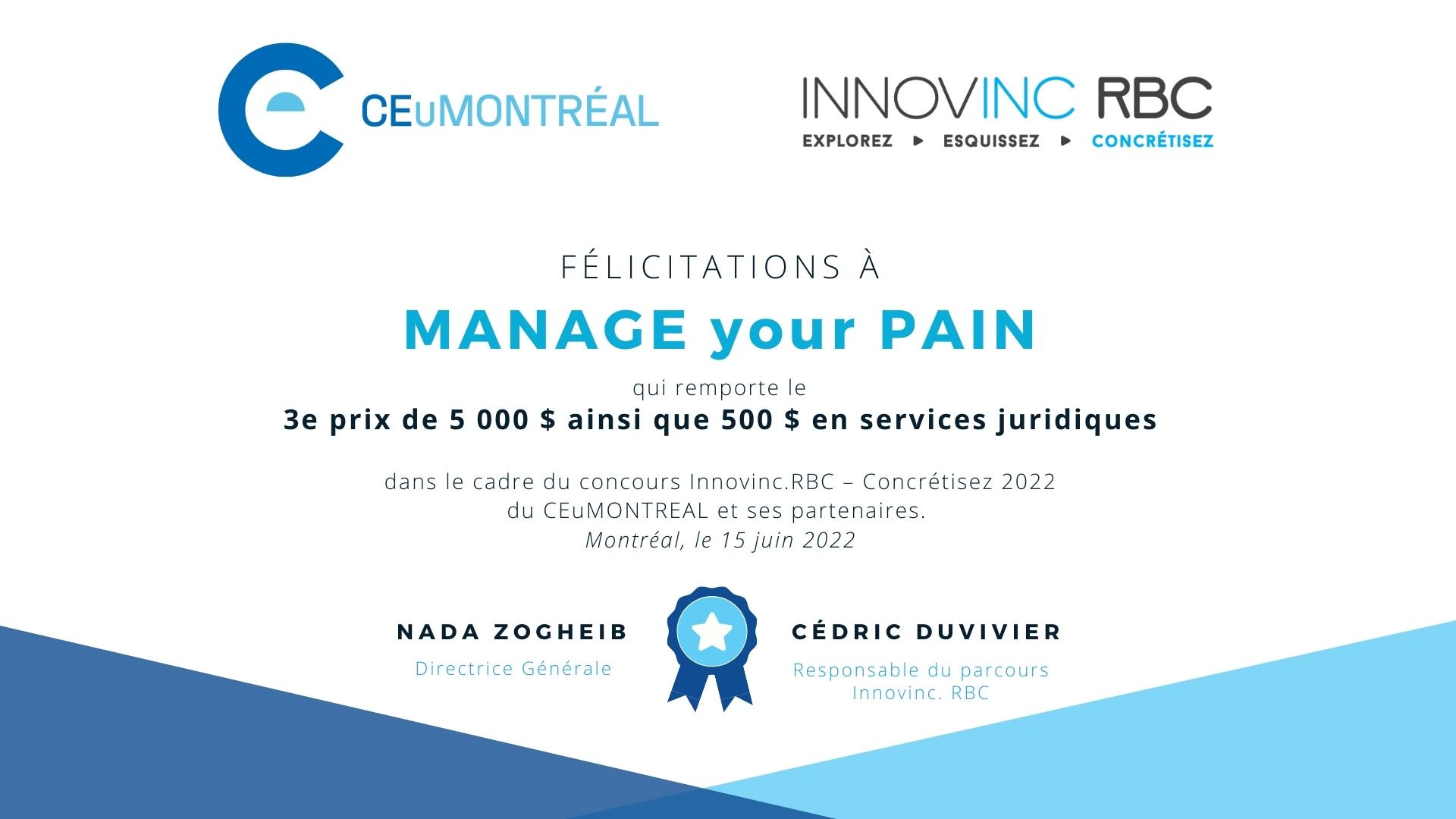 Manage your pain - 3e Innovinc.RBC - Concrétisez 7e édition